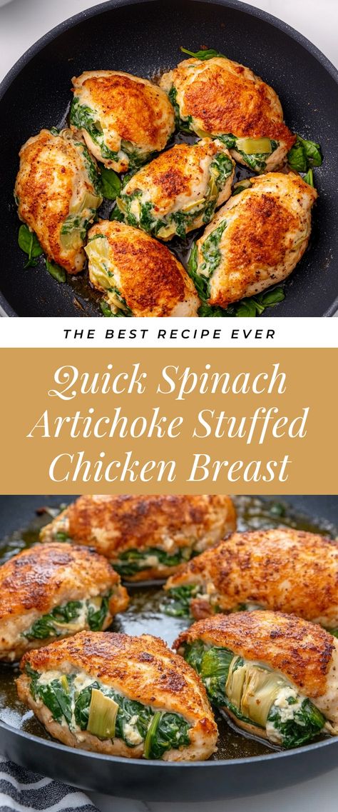 Image for Quick Spinach Artichoke Stuffed Chicken Breast Dinner Ideas For Pregnant Women, Chicken Breast Recipes Stuffed, Artichoke Stuffing, Spinach Artichoke Stuffed Chicken, Healthy Stuffed Chicken, Artichoke Stuffed Chicken, Italian Cream Puff, Stuffed Chicken Thighs, Stuffed Chicken Breast Recipes