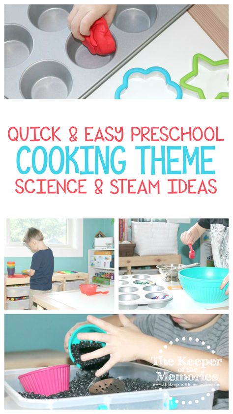 Here are four quick & easy cooking preschool monthly theme science & STEAM activities. Teach little kids how to set the table and use kitchen tools. Pretend to bake together. And of course let them mix and measure to their heart's content. I'm willing to bet that your little kids will be begging for more! #kidscooking #preschool #cooking #kitchen #preschoolthemes #kidsactivities Cooking Preschool, Preschool Cooking Activities, Cooking Lesson Plans, Preschool Monthly Themes, Preschool Food, Preschool Cooking, Toddler Math, Cooking Theme, Science For Toddlers