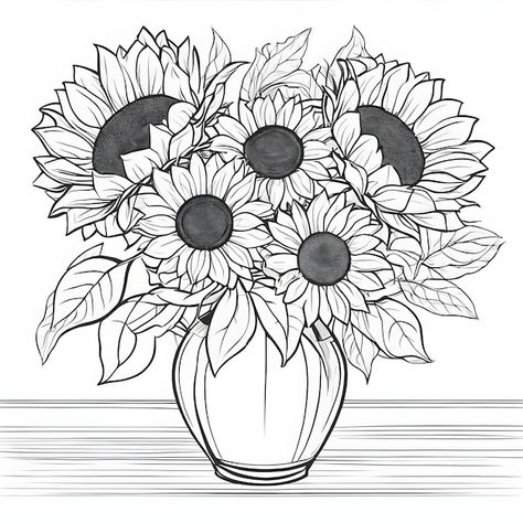 Sunflower Bouquet Drawing, Sunflower Coloring Pages, Art Biz, Fabric Crafts Diy, Detailed Coloring Pages, Abstract Floral Art, Creative Painting, Coloring Book Art, Book Art Drawings