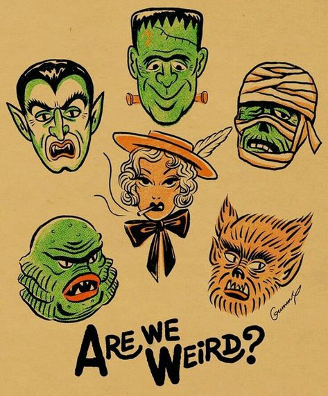 Vintage Halloween Art, Vintage Halloween Images, Dream Jobs, Spooky Tattoos, Retro Horror, Cup Ideas, Halloween Illustration, Classic Monsters, Halloween Tattoos