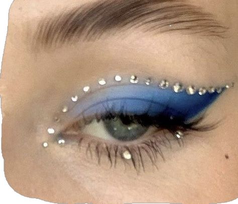 Forth Of July Makeup Eye, Blue Makeup With Rhinestones, Forth Of July Makeup, Makeup With Rhinestones, Light Blue Butterfly, July Makeup, 8th Grade Dance, Holographic Makeup, Rhinestone Makeup