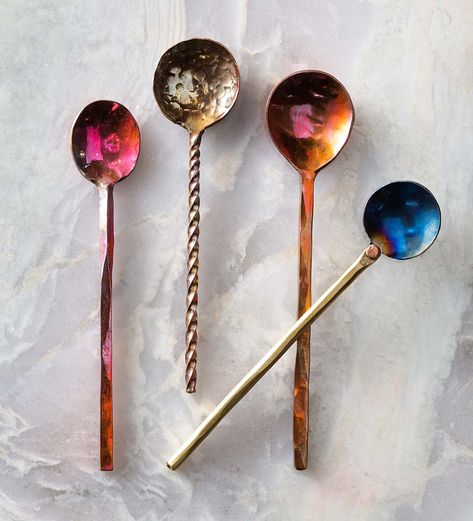 Handcrafted Copper Spoon Collection, Set of 4 | Flatware | Product Type | VivaTerra Salt Dispenser, Mixing Cocktails, Salt Spoon, Perfect Hostess, Spoon Collection, Muslin Bags, Bath Salt, Dining Table Black, Creative Co Op