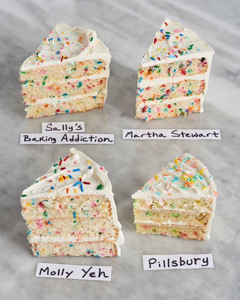 I Tried 4 Famous Funfetti Cake Recipes and the Winner Is Absolutely Flawless Best Homemade Funfetti Cake, Wasp Cake Recipe, Cake Without Frosting Ideas, Homemade Valentines Cake, Blue Funfetti Cake, Pastel Colored Desserts, Funfetti Cake Decoration Ideas, Simple Homemade Birthday Cake, Best Layer Cake Recipes