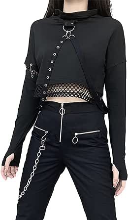 Crop Top Stitching, Rave Hoodie, Cut Hoodies, Gothic Crop Tops, Goth Tops, Hooded Crop Top, Velvet T Shirt, Gothic Shirts, Hoodie Streetwear