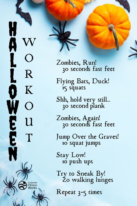 Halloween Crossfit Workout, Fall Workout Challenge, October Fitness Challenge Ideas, Halloween Fitness Challenge, Halloween Workouts Fitness, Halloween Themed Workouts, Halloween Workout Ideas, Halloween Exercises, Halloween Workouts