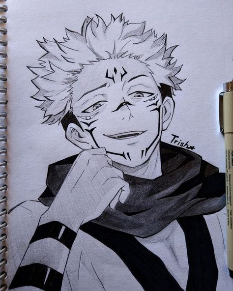 #animes Sukuna Drawing Art, Cool Anime Sketches, Sukuna Sketch, Gojo Sketch, Sukuna Drawing, Best Anime Series, Anime Drawings For Beginners, Drawings With Meaning, Anime Face Drawing