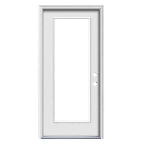 Shop ReliaBilt Full Lite Clear Glass Left-Hand Inswing Primed Steel Prehung Entry Door with Insulating Core (Common: 36-in x 80-in; Actual: 37.5-in x 81.75-in)undefined at Lowe's.com. Premium steel doors offer that relied-upon strength, durability and ease of maintenance that complement your home's style. This traditional steel entry door Single Front Door, Steel Entry Doors, Craftsman Door, Therma Tru, Retirement House, Victorian Door, Door Manufacturer, Glass Insulators, Solid Core