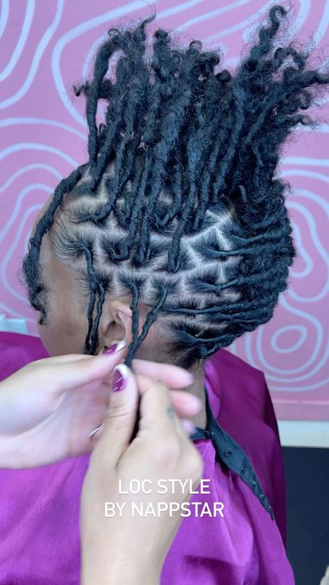 Interview Loc Styles, Loc Bun Short Locs, Bridal Locs Hairstyles Low Bun, Feed In Braids Over Locs, Loc Barrel Style Short Locs, Nappstar Locs, Braided Loc Knot Bob, Short Loc Updo, Locs Updo Styles