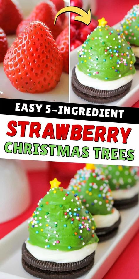 Diy Christmas Desserts, Strawberry Christmas, Christmas Tree Desserts, Christmas Desserts Kids, Christmas Strawberry, Dessert Christmas, Bake Christmas, Delicious Christmas Cookies, Easy Christmas Treats