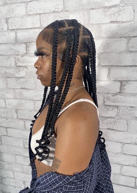 Jumbo Knotless Braids Hairstyles, Braids With Curly Ends Hairstyles, Curly Ends Hairstyles, Short Knotless Braids, Knotless Braids With Curly Ends, Short Knotless, Coi Leray Braids, Knotless Braids Hairstyles, Braids With Curly Ends