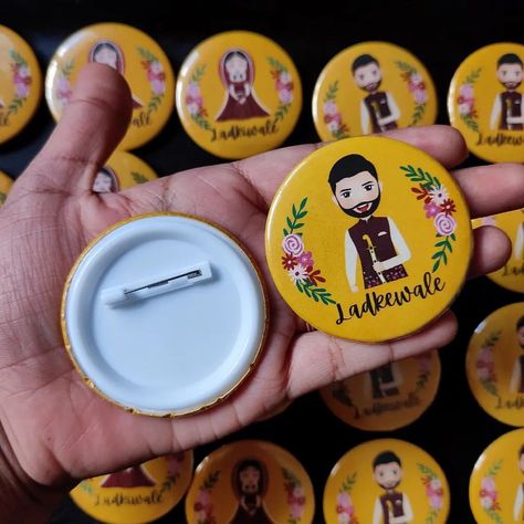 Customized wedding badges✨ What'sapp 9679727880 to place your orders! #wedding #weddingbadge #customizedbadge #badges #brooches Wedding Badges Indian, Name Badges Ideas, Name Badges Ideas Events, Resin Name Badge, Event Badge Design Name Tags, Wedding Badges, Team Bride, Wedding Groom, Custom Wedding