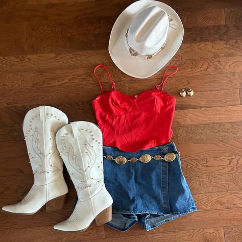 pop of red 💋 excited for tomorrow’s drop! until then, here’s a little taste, live on the site now ❤️ . . . . . . western boutiques, country boutiques, red bow top, y’allternative outfits, white cowboy boots, western boots, nashville outfits, trending style Red Rodeo Outfit, Red And White Game Day Outfit, Red Cowgirl Outfit, Short Boots Outfit, Cowgirl Princess, Prep Outfits, White Denim Outfit, Vaquera Outfits, Megan Moroney