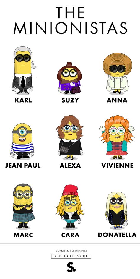 The Minionistas Stylight Film Minion, Minion Characters, Minions Love, Educational Infographic, Minion Quotes, Minions Quotes, Style Makeover, Donatella Versace, Anna Wintour