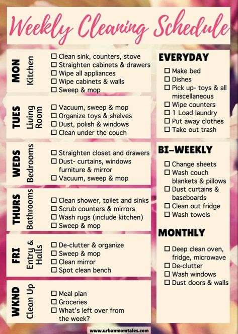 Schedule Printable Free, Weekly Cleaning Schedule Printable, Cleaning Schedule Printable, Cleaning Painted Walls, Weekly Cleaning Schedule, Schedule Printable, House Cleaning Checklist, Deep Cleaning Tips, Weekly Cleaning