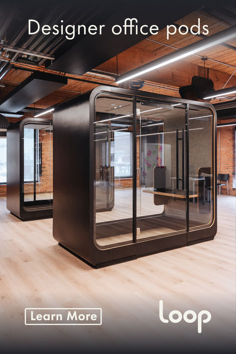 A loop access privacy pod sits in a beautiful exposed brick office space. Barrier Free Design, Open Concept Office, Quiet Office, Phone Booth Office, Innovative Office, Office Furniture Solutions, Office Pods, Barrier Free, Modern Phone