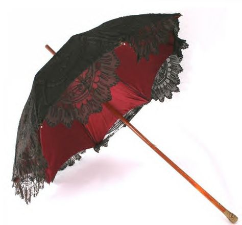 black and red Gothic Umbrella, Red Goth, Lace Umbrella, Vampire Goth, Goth Wedding, Old Fashion Dresses, Victorian Goth, Umbrellas Parasols, Gothic Accessories