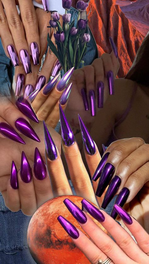 Metalic Purple Nail, Dark Purple Metallic Nails, Shiny Purple Nails, Electric Purple Nails, Dark Purple Chrome Nails, Purple Metallic Nails, Metallic Purple Nails, Chrome Purple Nails, Purple Chrome Nails Design