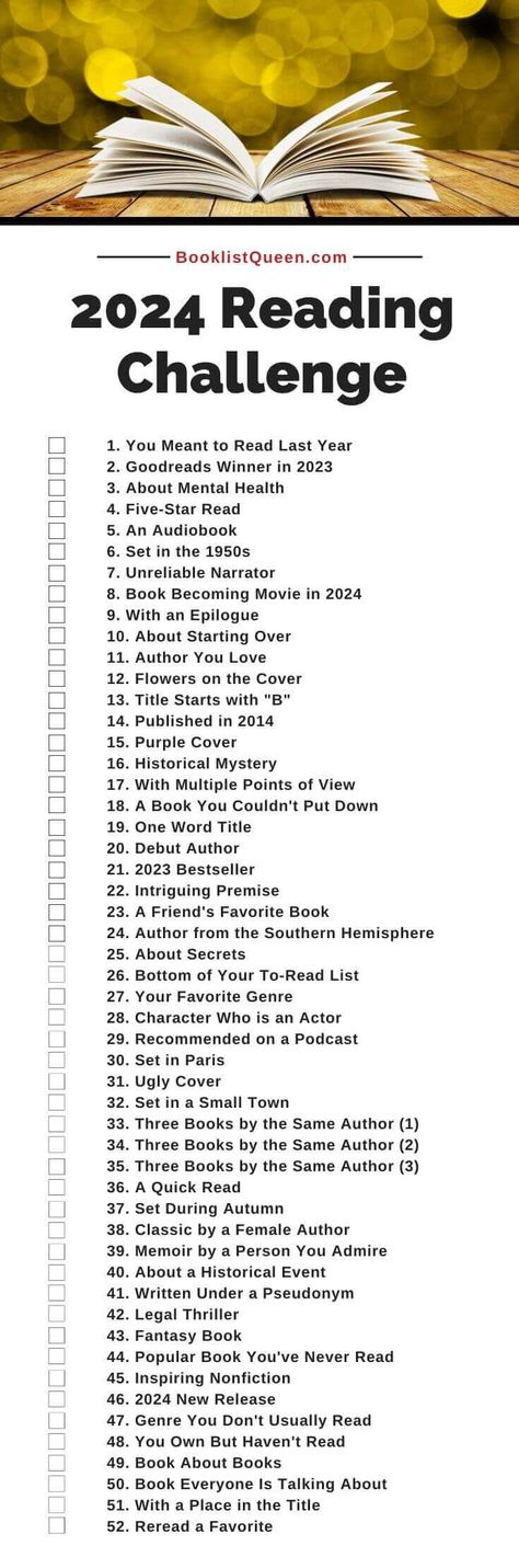 Join the best Reading Challenge of 2024. Read a book a week with the Booklist Queen! That's right, 52 categories to help you diversify your reading and read more books in 2024. You won't want to miss the Booklist Queen 2024 Reading Challenge. Freetime Activities, Book Reading Journal, Read More Books, Reading Rainbow, Recommended Books To Read, Book Challenge, Top Books To Read, Read A Book, Book Suggestions