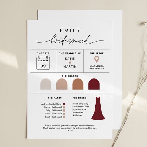 EVERLEIGH Bridesmaid Bridal Party Attire Info Card - tap/click to get yours right now!  #bridesmaid #info #card, #bridal #party Wedding Info Card, Dream Wedding Ceremony, Bridesmaid Duties, Bridal Party Attire, Bridesmaid Thank You, Bridesmaid Attire, Bridemaids Gifts, Matron Of Honor, Matron Of Honour