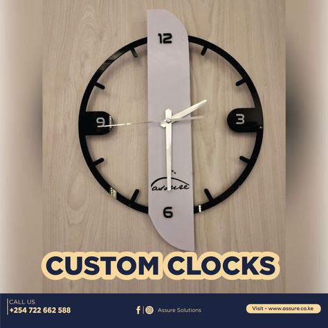 Custom laser cut acrylic wall clock, perfect for gifting or corporate decor. Available in round or square designs, adding a stylish touch to any space.#Custombranding #branding #lasercut #Custombranding #branding #lasercut Custom Clocks, Laser Cut Acrylic, Custom Branding, Square Design, Wall Clock, Clock, Branding, Design