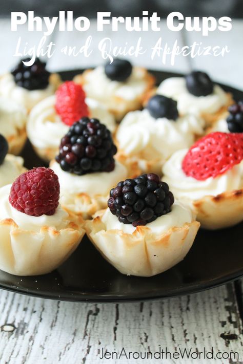 Mini Phyllo Cup Desserts, Phyllo Dough Desserts, Fruit Cups Ideas, Munchie Ideas, Cup Recipes, Recipe Appetizers, Cups Ideas, Phyllo Cups, Fruit Appetizers