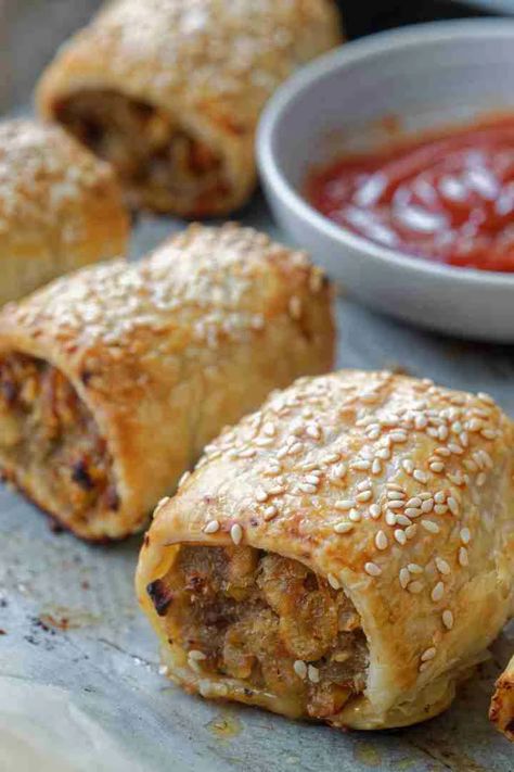 Caramelised Apple and Pork Sausage Rolls Fancy Sausage Rolls, Pork And Apple Sausage Rolls, Recipes With Maple Sausage, Pork And Apple Sauce, Pork Sausage Rolls, Sausage Roll Recipes, Caramelised Apple, Pastry Pinwheels, Puff Pastry Pinwheels