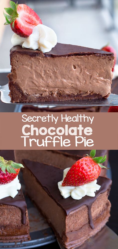 Secretly Healthy Chocolate Pie Recipe Gf Chocolate Desserts, Chocolate Truffle Pie Recipe, Easy Dairy Free Dessert, Freezer Pies, Chocolate Truffle Pie, Natural Sweets, Vegan Chocolate Pie, Truffle Pie, Ella Vegan