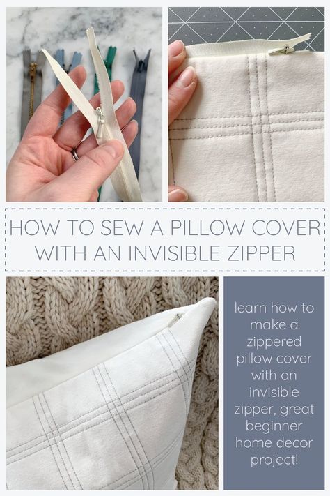 Upgrade your pillow sewing game with learning how to insert an invisible zipper. An invisible zipper is the a great way to make a professional looking pillow and it is easier than it may seem! I walk you through all the steps on how to sew a pillow cover with an invisible zipper to any size pillow. Zipper Pillow Cover Diy, Couch Pillow Sewing Pattern, Diy Sewing Pillow Cases, How To Sew A Throw Pillow Cover, How To Sew Throw Pillow Covers, Pillow Cover Sewing, Lumbar Pillow Sewing Pattern, How To Sew A Pillow Cover With Zipper, Invisible Zipper Pillow Tutorial