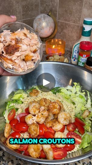 Caesar Chicken Pasta Salad, Kimmy Creations, Chef Bae, Mexican Street Corn Salad Recipe, Pasta Salad Salmon, Caesar Pasta Salad, Caesar Pasta, Caesar Chicken, Chicken Caesar Pasta Salad