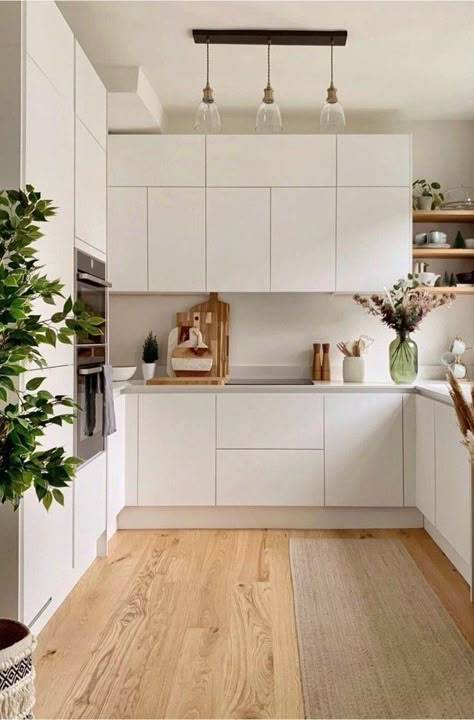 Dapur Skandinavia, White Kitchen Makeover, Dapur Rustic, Scandi Kitchen, Modern Kitchen Design Grey, Kitchen Vinyl, Handleless Kitchen, Modern Kitchen Design Black, Scandi Interiors