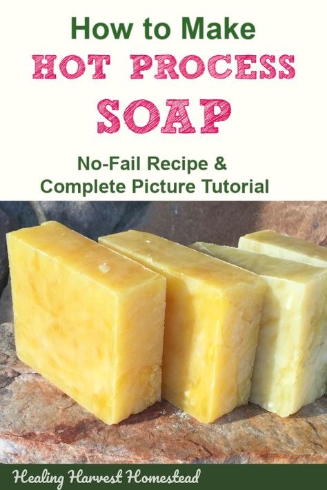 Have you been wanting to start making your own handmade soap? This is a no-fail soap recipe with a step-by-step tutorial including pictures so you can learn to make your own soap using the hot process method! Make soap with confidence! Use it right away! Hot process is my favorite method for making homemade soaps, and I think you’ll love it too! #howtomake #soap #hotprocess #tutorial #instructions #diy #recipe #healingharvesthomestead Crock Pot Soap, Hot Process Soap, Soap Making Recipes, Handmade Natural Soaps, Natural Picture, Soap Recipe, Soap Making Supplies, Homemade Soap Recipes, Essential Oil Scents