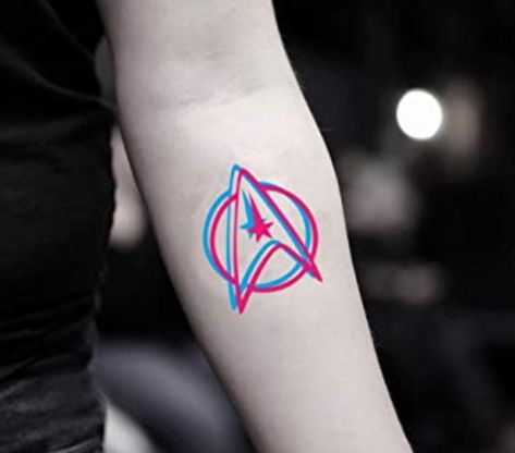 Star Trek Tattoo Enterprise, Star Trek Tattoo, Movie Tattoos, Tattoo Minimalist, Star Trek Voyager, Temporary Tattoo Designs, Star Trek Enterprise, Badass Tattoos, Tattoo Parlors