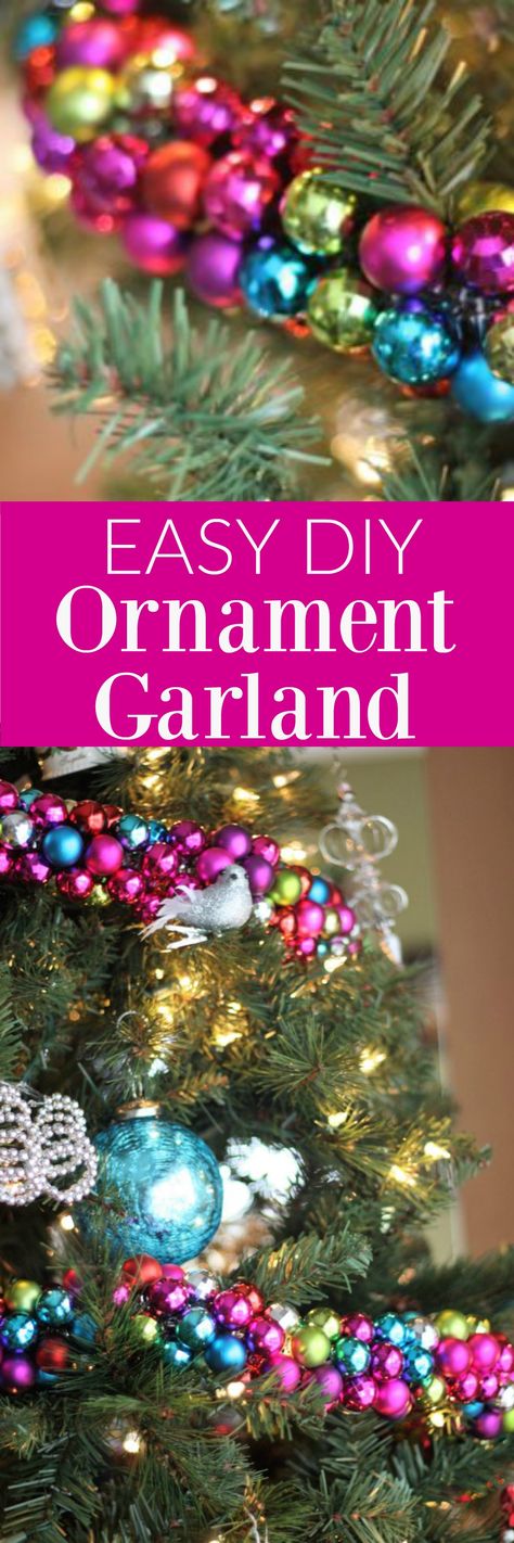 Ornament Garland Diy, Diy Christmas Garland Ideas, Christmas Ornament Garland, Christmas Garland Ideas, Garland Ideas, Diy Christmas Garland, Diy Christmas Ornaments Easy, Diy Christmas Ornament, Ornament Garland