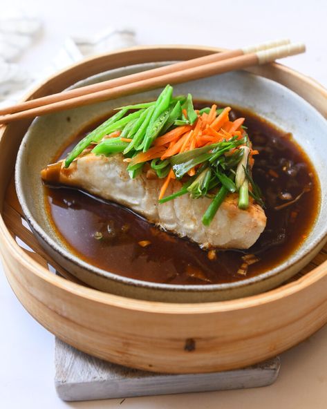 Asian Style Steamed Fish | Nourish Deliciously Steam Fish Thai Style, Basa Fish Recipes, Health Meal Plan, Mediterranean Diet Recipes Dinners, Whole Fish, Fish Dinner Recipes, Steamed Fish, Thai Cooking, Nut Recipes