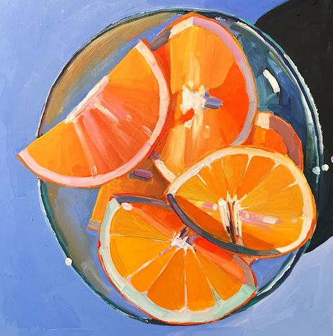 Painting Of Oranges, Orange Bowl, Gouache Art, Orange Art, Fruit Art, Orange Slices, Funky Art, Still Life Painting, Contemporary Paintings