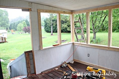 More Screen Porch Updates - Southern Hospitality Porch Knee Wall, Porch To Sunroom Conversion, Porch To Sunroom, Screen In Porch, Outdoor Screen Room, Porch Update, Pergola Porch, Screened Back Porches, Screened In Porch Diy