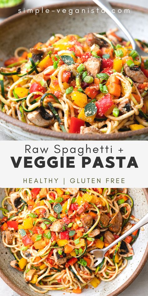 Raw Vegetables Recipes, Raw Spaghetti, Raw Vegan Recipes Easy, Raw Vegan Dinners, Simple Veganista, Vegetable Pasta Recipes, Healthy Spaghetti, Pasta Healthy, Raw Vegan Diet