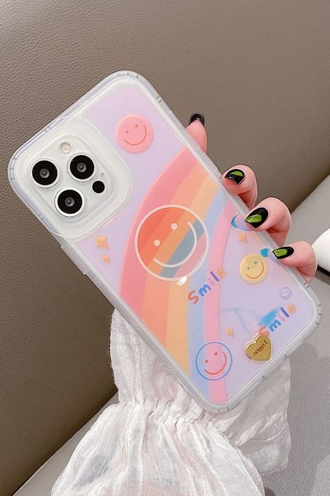 Smiley Phone Case, Casing Phone, Hp Aesthetic, Rainbow Phone Case, Phone Case Diy Paint, Luxury Iphone Cases, Dr Closet, Phone Cover Design, Paint Projects