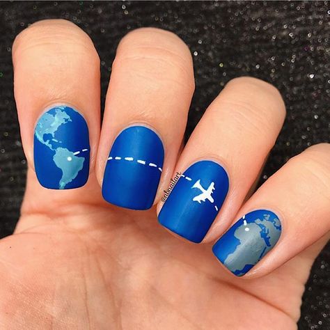 Hello! 💙 Travelling for #glamnailschallengejune 🗺✈️🌎 Here is my mani for today's theme! I chose a dark blue base colour, stamped on the… Nails Dark Blue, Nails Dark, Essence Cosmetics, Super Nails, Dark Nails, Summer Acrylic Nails, Funky Nails, Short Acrylic Nails, Best Acrylic Nails