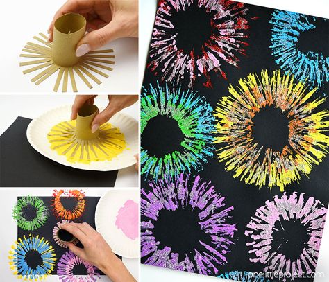 Fireworks Paintings, Paper Roll Fireworks, Paint Fireworks, Kunst For Barn, Aktiviti Tadika, Beautiful Fireworks, Firework Painting, Kids Painting Crafts, Aktiviti Kanak-kanak