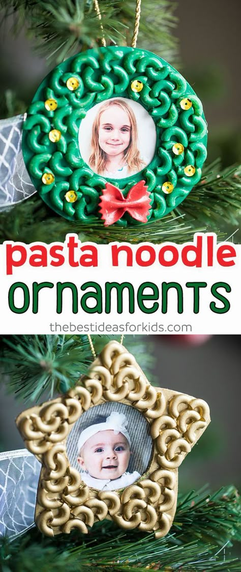 Pasta and Macaroni Noodle Ornaments - these are so easy kids of all ages can make these! Love that they can help glue on the noodles and do the painting too. Cute Christmas craft for kids! Great for preschool or kindergarten too. #bestideasforkids #kidscrafts #kidsactivities #craftsforkids #christmas #ornaments #christmascrafts #preschool #kindergarten Kids Christmas Crafts, Preschool Christmas Crafts, Kids Christmas Ornaments, Christmas School, Preschool Christmas, Kids Ornaments, Noel Christmas, Christmas Crafts For Kids, Winter Crafts