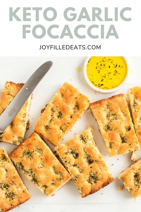 Keto Garlic Bread, Keto Brood, Foccacia Recipe, Keto Mashed Cauliflower, Lowest Carb Bread Recipe, Focaccia Recipe, Garlic Bread Recipe, Garlic Herb Butter, Joy Filled Eats