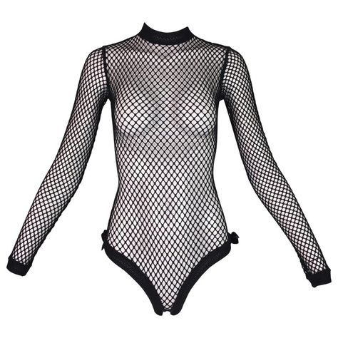 Jean Paul Gaultier Bodysuit - 1993 Pin-Up Fishnet Mesh Bow Top Gothic Mode, Fishnet Bodysuit, Fishnet Top, Casual Bodysuit, Black Mesh Top, Black Fishnets, Bodysuit Top, Lace Styles, Skating Outfits