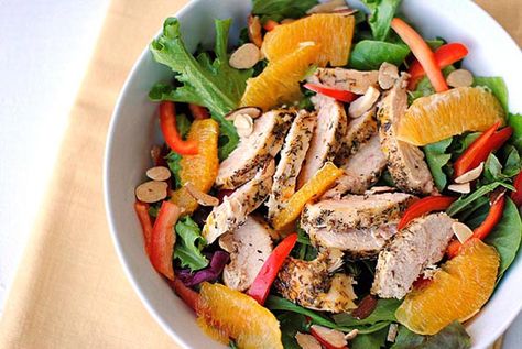 The Wiegand's: Grilled Honey-Orange Chicken Salad Orange Chicken Salad, Fun Salads, Orange Chicken, Chicken Salad Recipes, Carb Recipes, Fajitas, Summer Salads, Chicken Salad, Soup And Salad