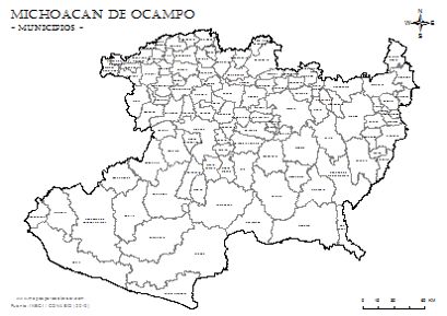 Mapa de municipios de Michoacán de Ocampo con nombres, para colorear. World Map, Map, Art