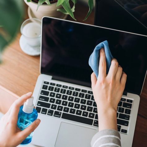 How to Clean a Computer Screen and Keyboard How To Clean Computer, Laptop Screens, Disinfecting Wipes, Keyboard Keys, Laptop Screen, Laptop Keyboard, Clean Microfiber, Computer Screen, Microfiber Cloth