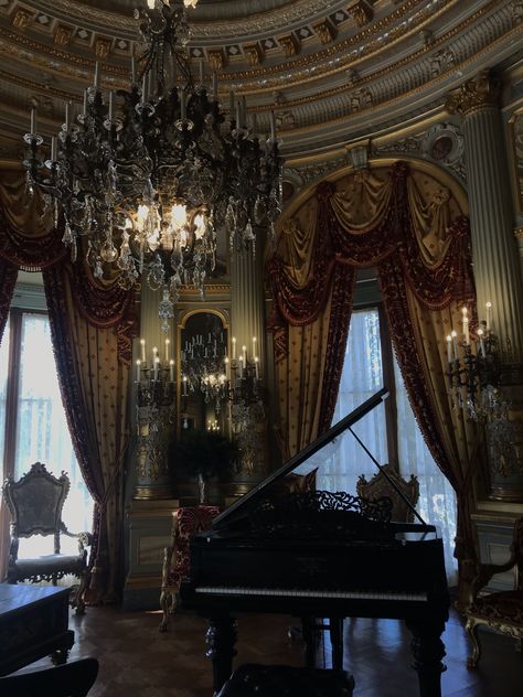 Gothic Music Room, Russian Mansion Interior, Haunted Victorian House Interior, Regency Architecture Interiors, Baroque Room Aesthetic, Victorian Ball Room, Goth Ballroom, Neo Gothic Interior Design, Goth Victorian House