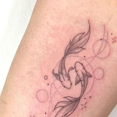 Wildflowers | Fine Line Tattoo on Instagram: "Going with the flow ☯️✨🎏 #koifishtattoo #koipond #yinyangtattoo #illustrativetattoo #daintytattoo #minimalistictattoo #geometrictattoos #torontotattoo #whimsicalart #queerartist #qttr" Fine Line Yin Yang Tattoo, Koi Fish Tattoo Fine Line, Koy Fish Tattoo Ideas, Japanese Fine Line Tattoo, Fine Line Koi Fish Tattoo, Koi Fish Yin Yang Tattoo, Pond Tattoo, Koi Fish Line Art, Pez Koi Tattoo