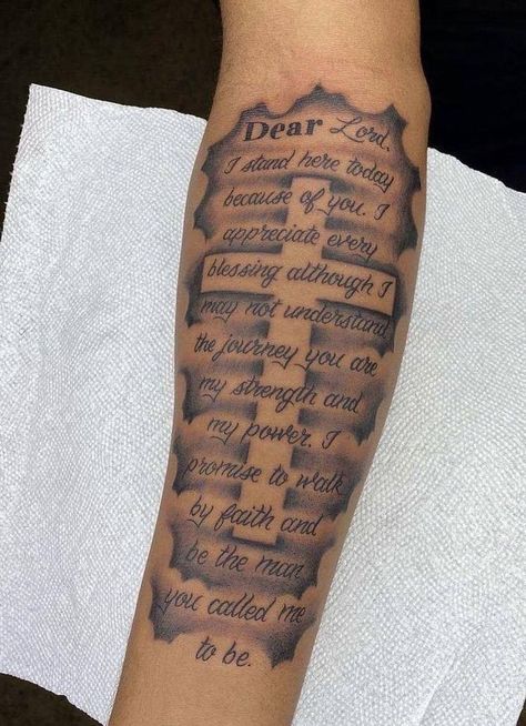 Tattoo Tribute To Grandfather, Inner Arm Tattoo For Men Bible Verse, Lord Forgive Me For My Sins Tattoo, Inner Forearm Tattoo Quotes, Qoutes Tattoos Ideas Men, Arm Tattoo Men Quotes, Love God Tattoo, Mark 9:23 Tattoo Men, Men God Tattoos