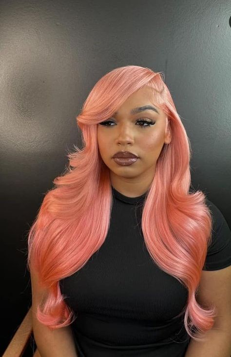 A pink body wave hair wig is a stunning and trendy hairpiece that adds a pop of color to your look. Made from high-quality synthetic or human hair, this wig features a beautiful body wave texture that cascades down your shoulders and back. The pink color is vibrant and eye-catching, perfect for making a statement at any occasion. The body wave texture adds volume and movement to the hair, creating a natural and effortless look. The wig is designed to be comfortable and lightweight, making it... Pink Wig Black Women, Pink Hair Black Women, Nicki Concert, Pink Weave, Vanity Art, Lace Fronts, Frontal Hairstyles, Hair Color Pink, Pink Body